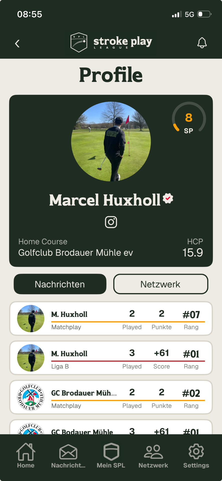Dein Spielerprofil – App Screenshot